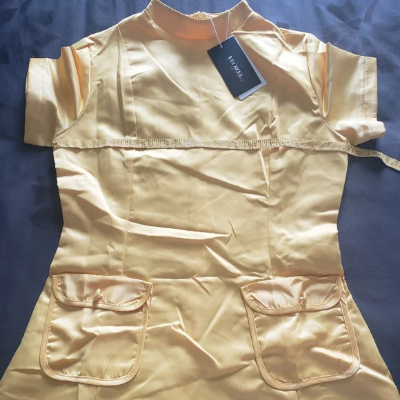 Maxi short sleeve pocket mod sunflower yellow retro vibe elegant dress - Picture 3 of 7